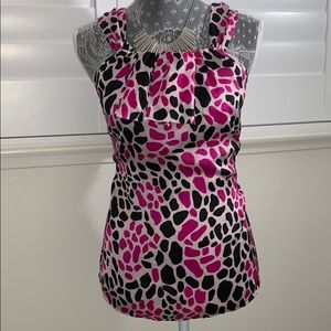 Larry Levine Pink & Black Animal Print Sleeveless Blouse Large